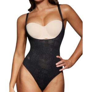 Women’s Open Bust Tummy Control Thong Bodysuit Compression Fajas Shapewear